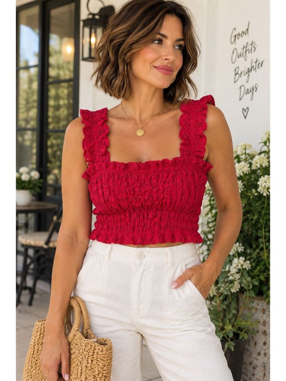 Hill House Azalea Nap Top Cerise Red Lace XXL